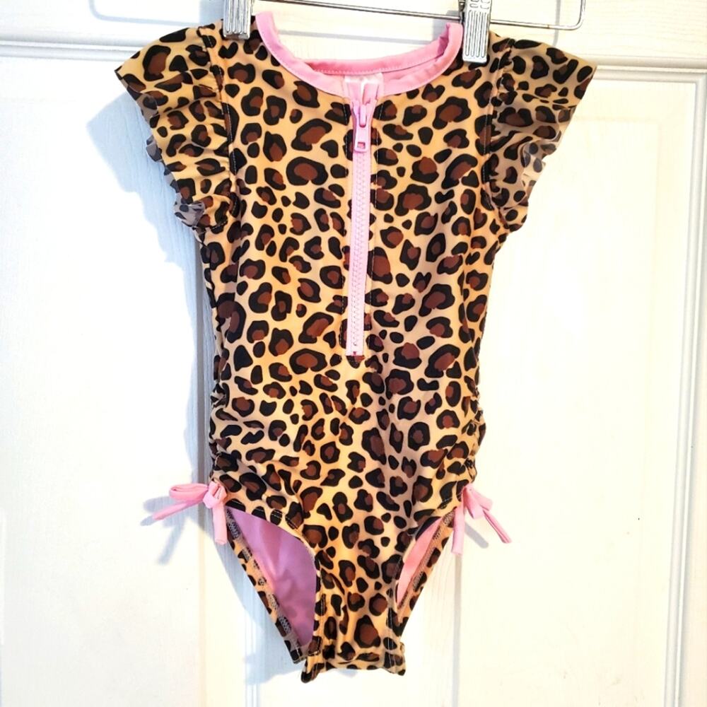Cat & Jack Infant Girls one piece swimsuit Leopard print with pink accents sz.2T